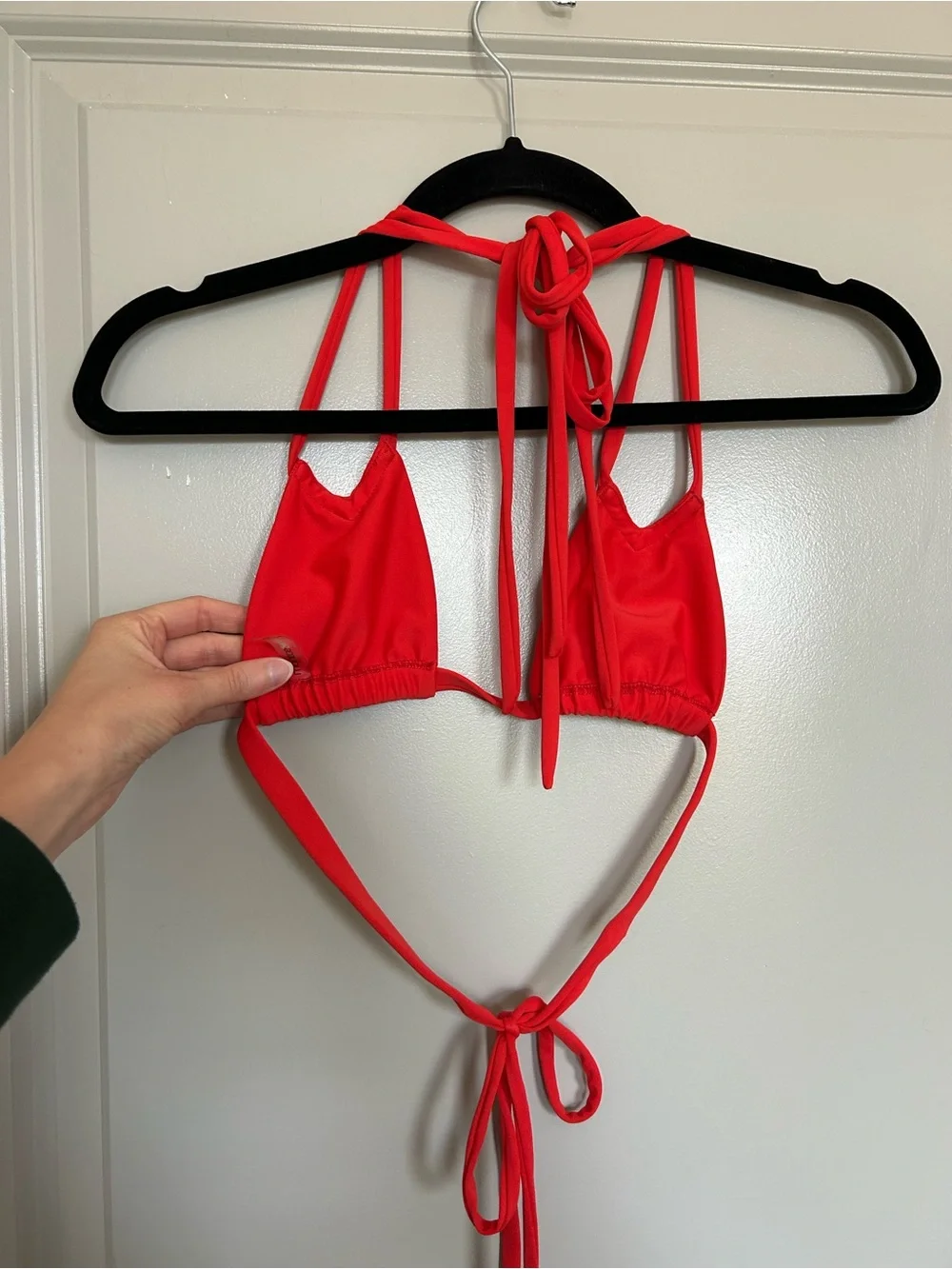 Montce Swim Red Tie-String V Notch Bikini Top and Low Rise Bottoms Set